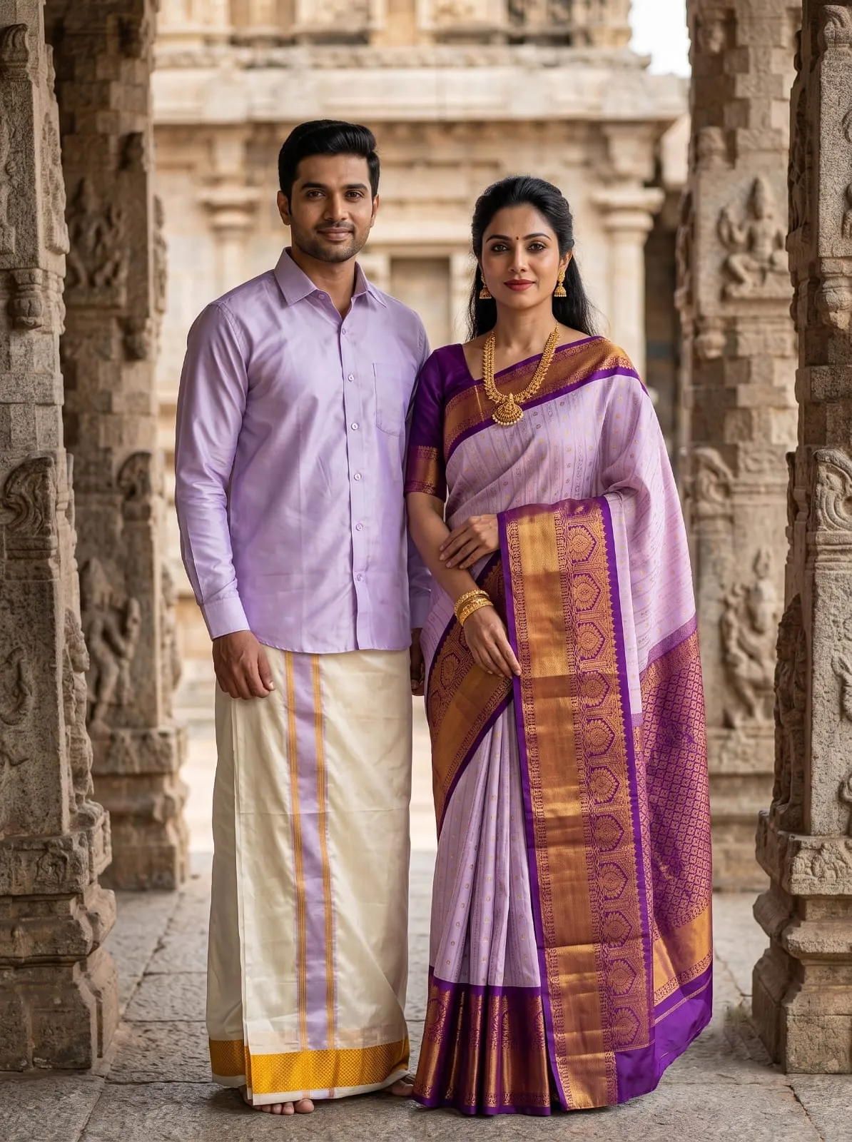 Lavender Varamangai Copper Zari Couple Combo